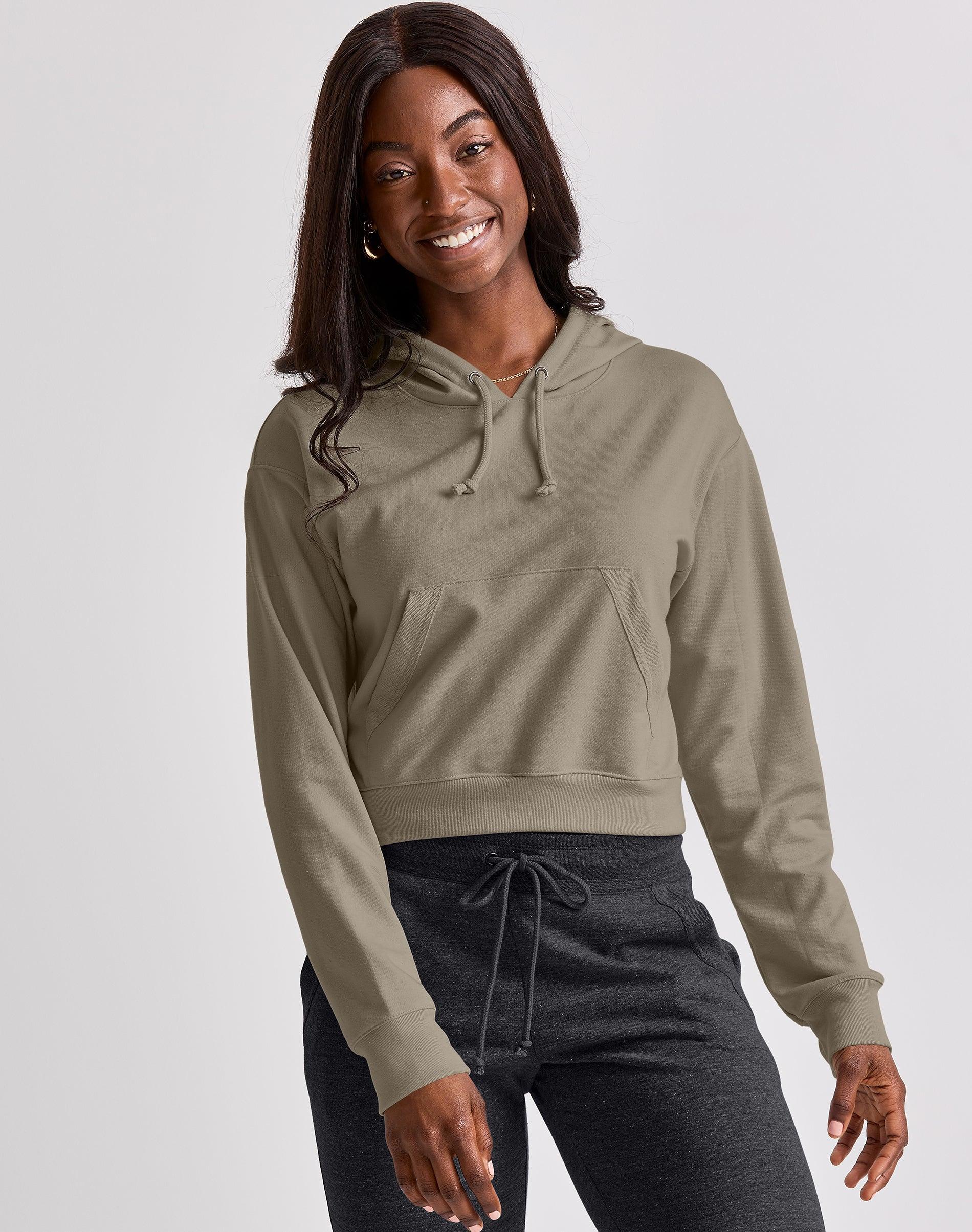 Womens Hanes Cropped Fleece Hoodie Oxford Product Image