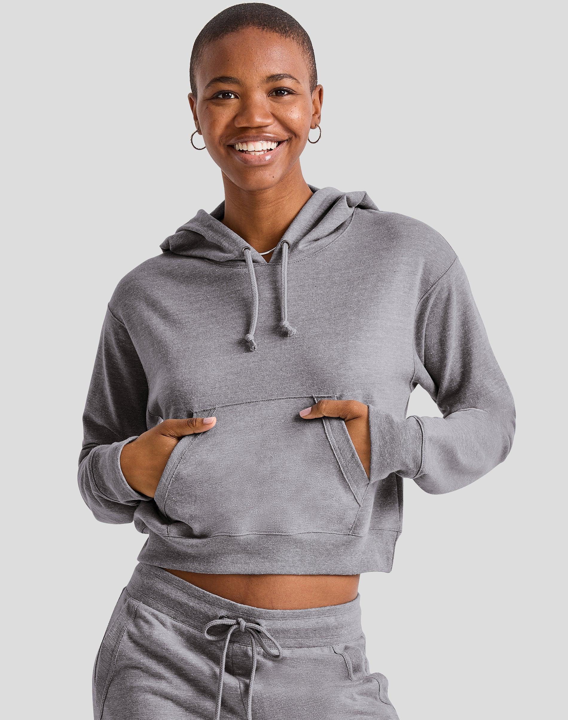 Womens Hanes Cropped Fleece Hoodie Oxford Product Image